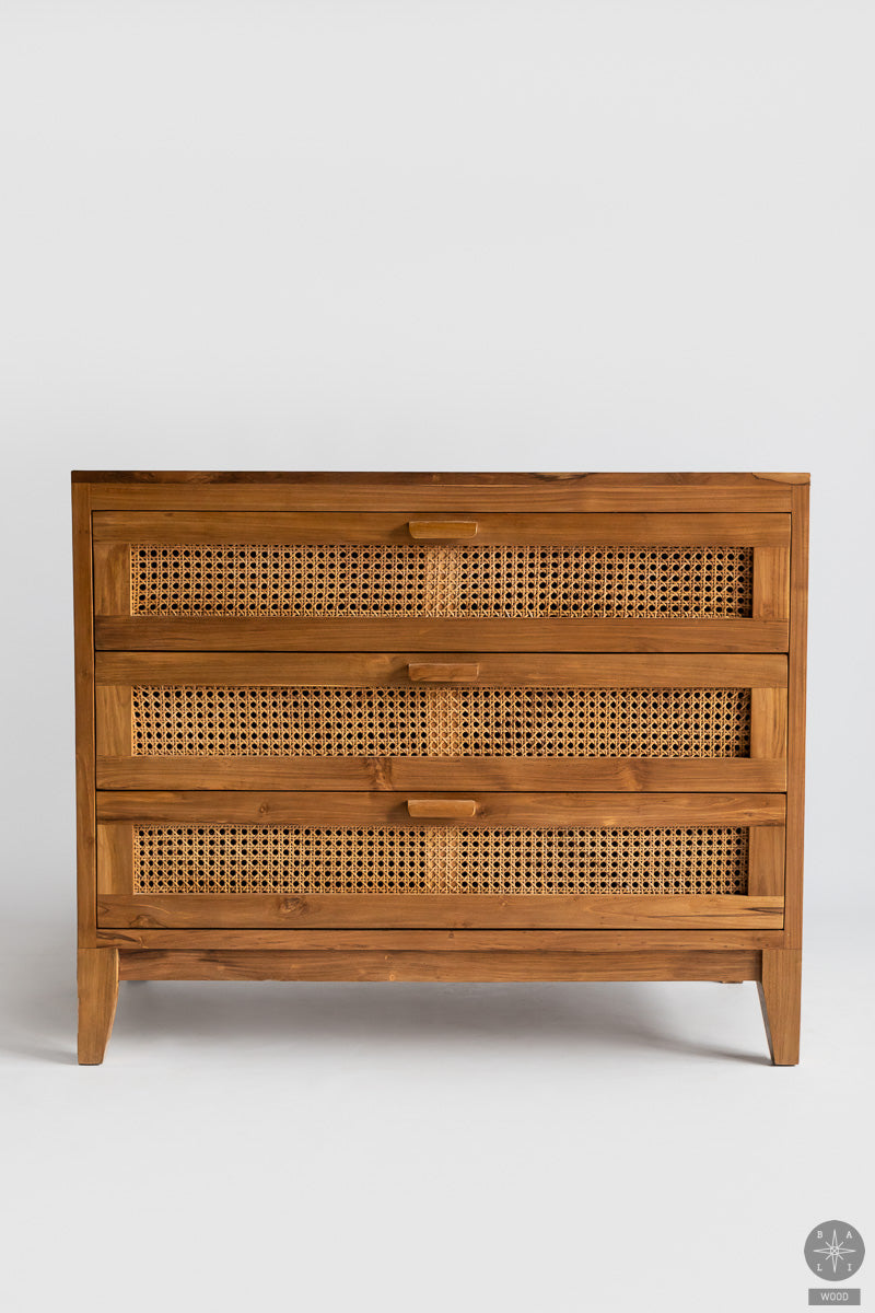 Teak wood commode with rattan