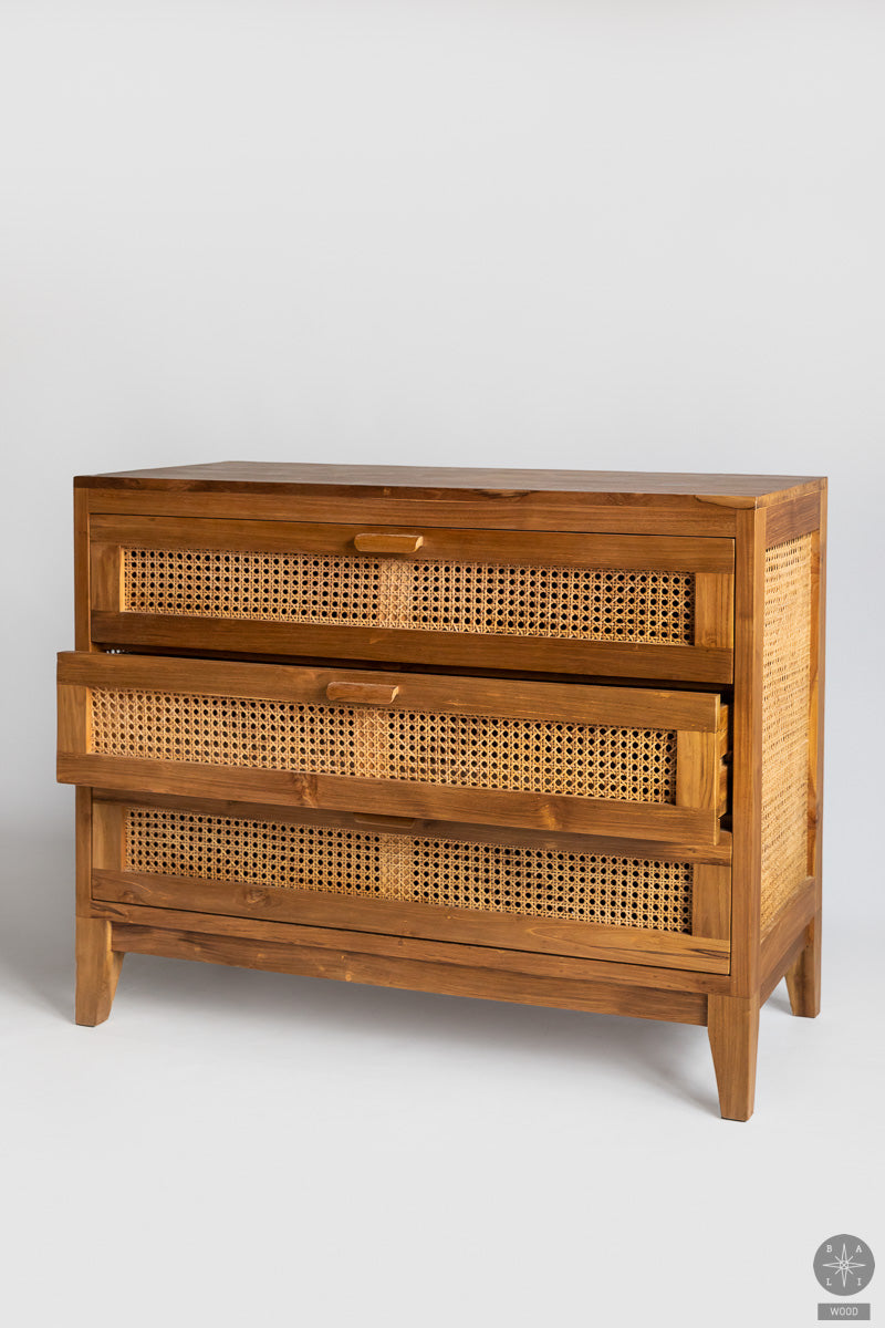Teak wood commode with rattan