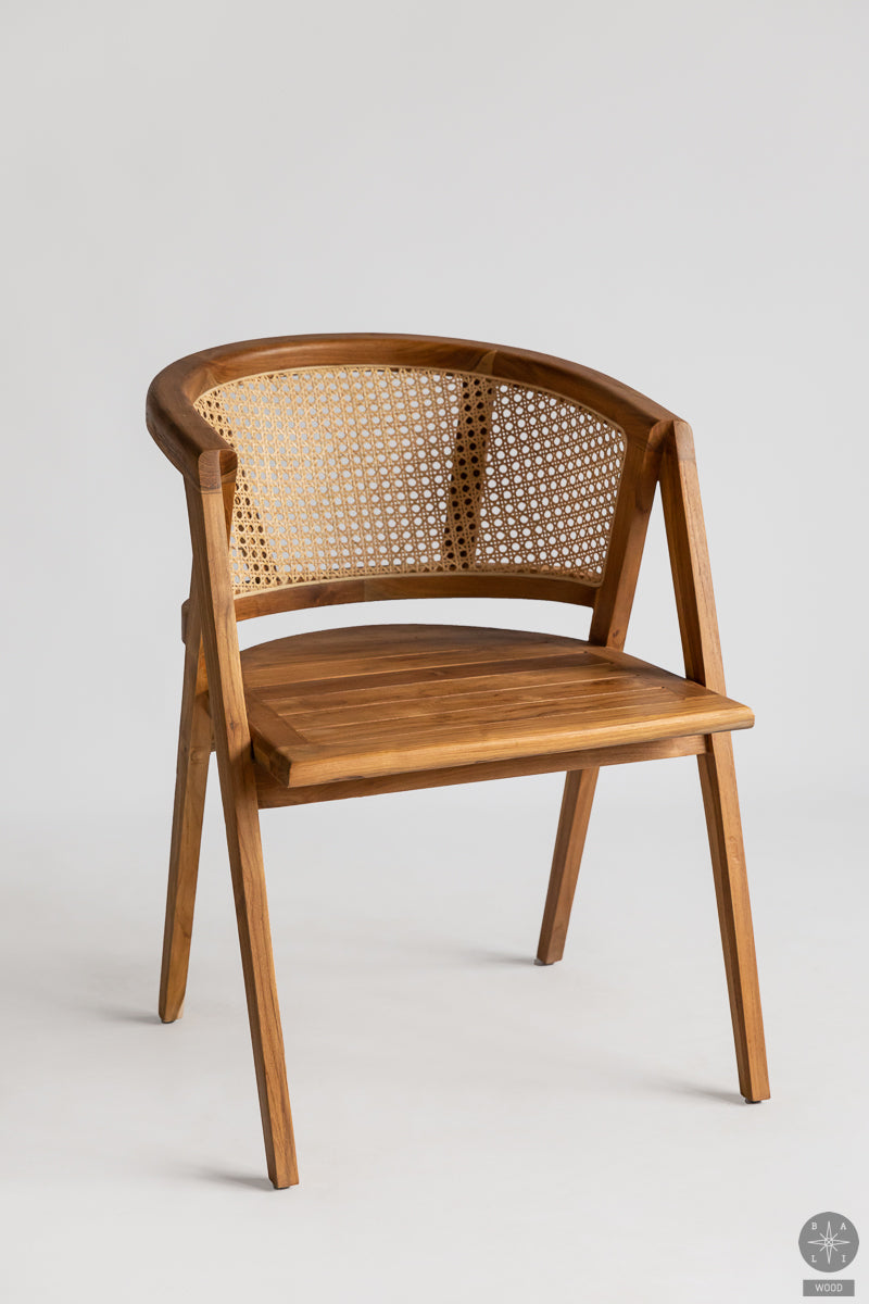 Teak wood chair with rattan