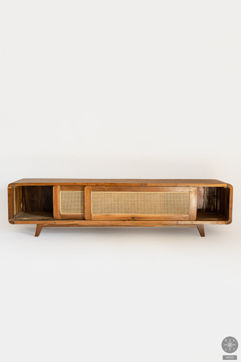 Teak wood commode with rattan