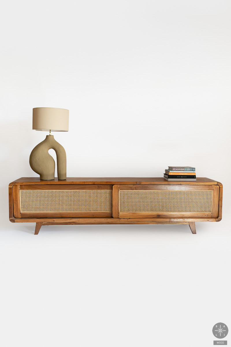 Teak wood commode with rattan