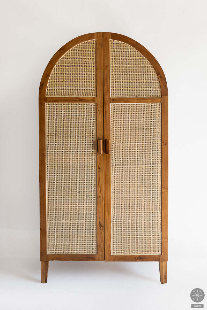 Teak wood wardrobe with rattan