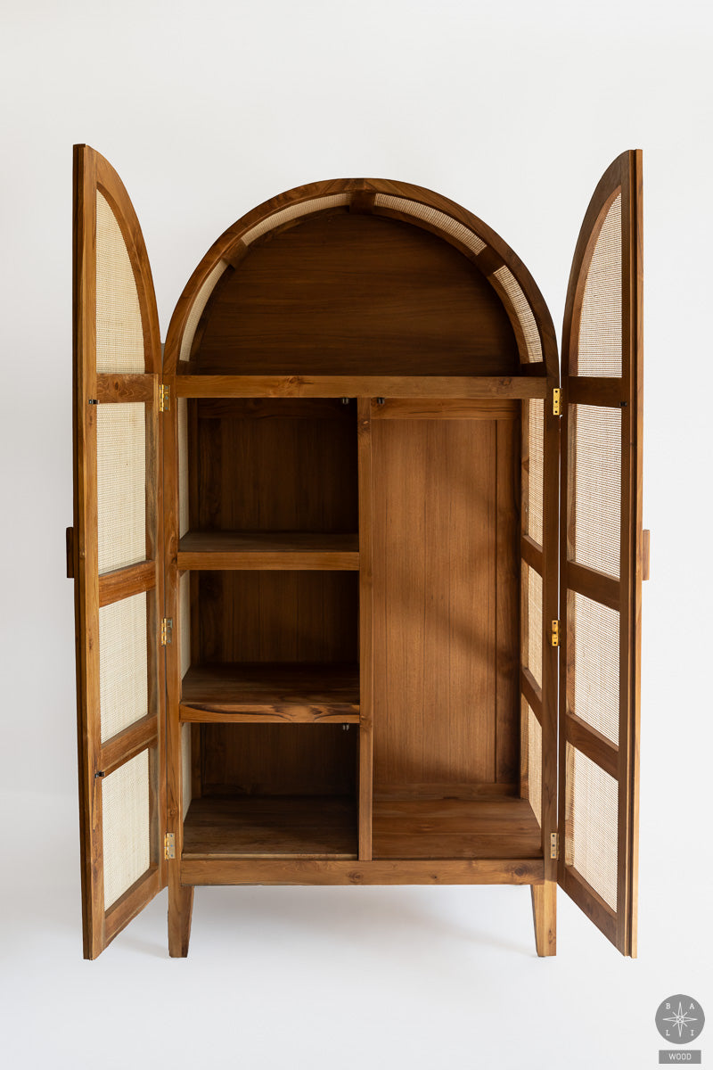 Teak wood wardrobe with rattan