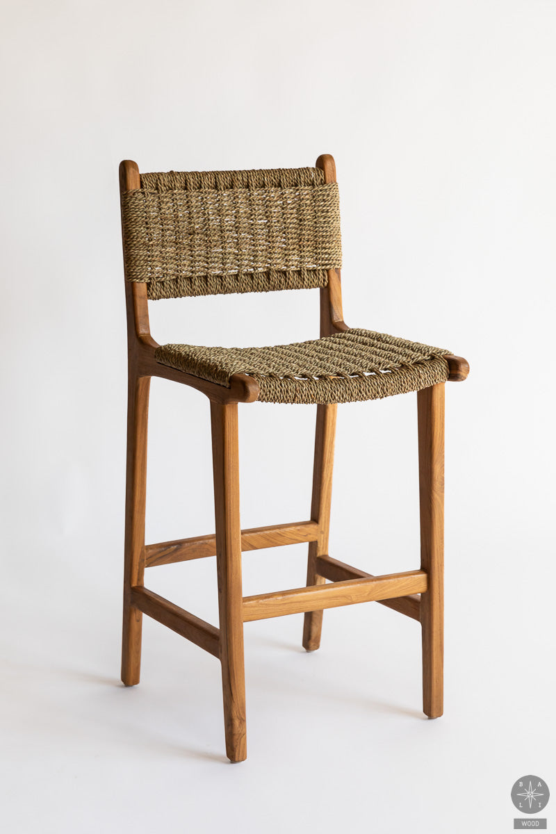 Teak wood and seagrass half-bar chair