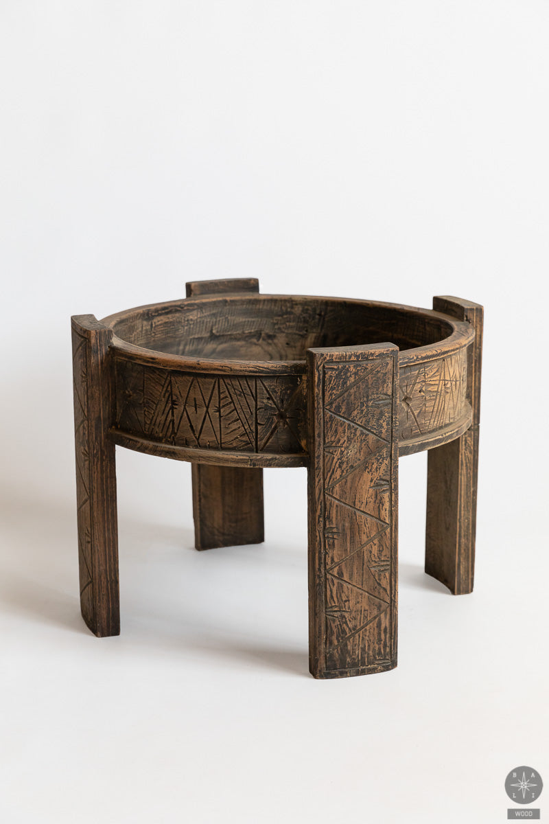 Primitive art teak wood coffee table