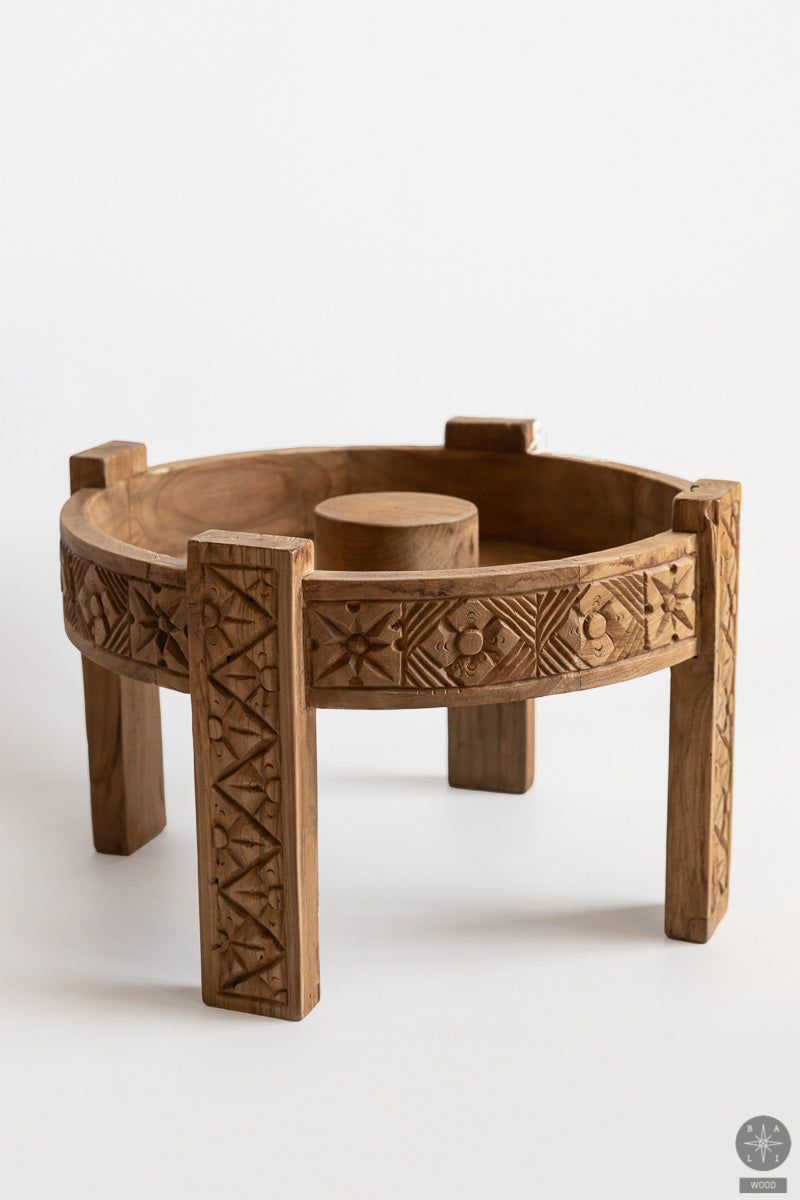 Primitive art teak wood coffee table