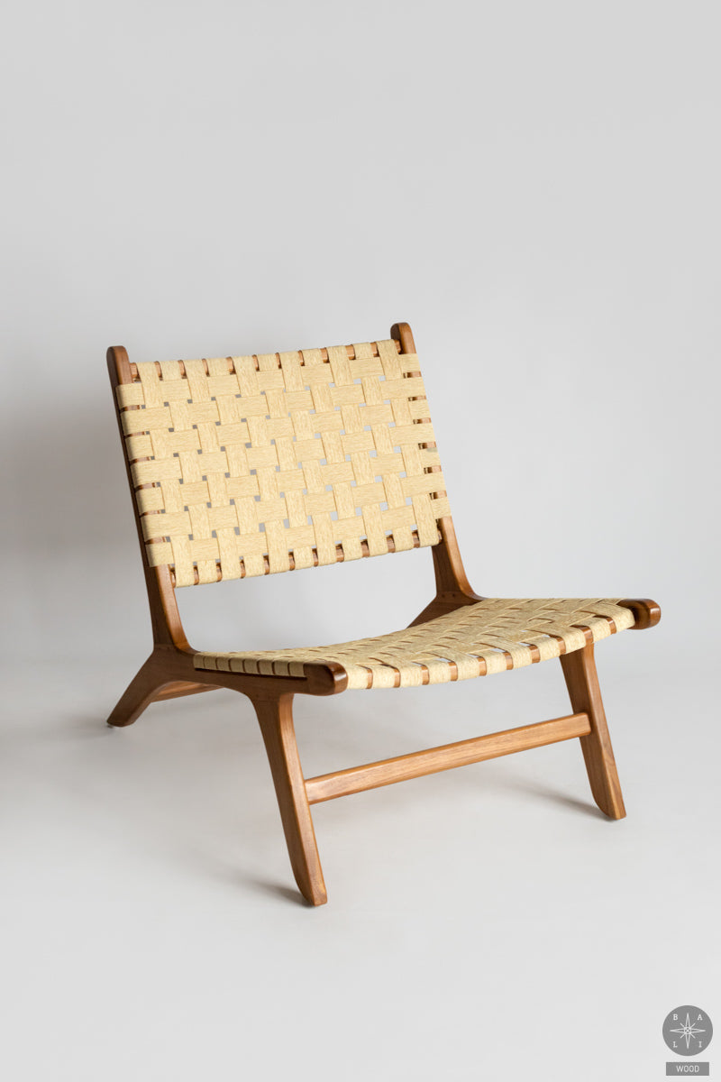 Teak wood low chair with fabric