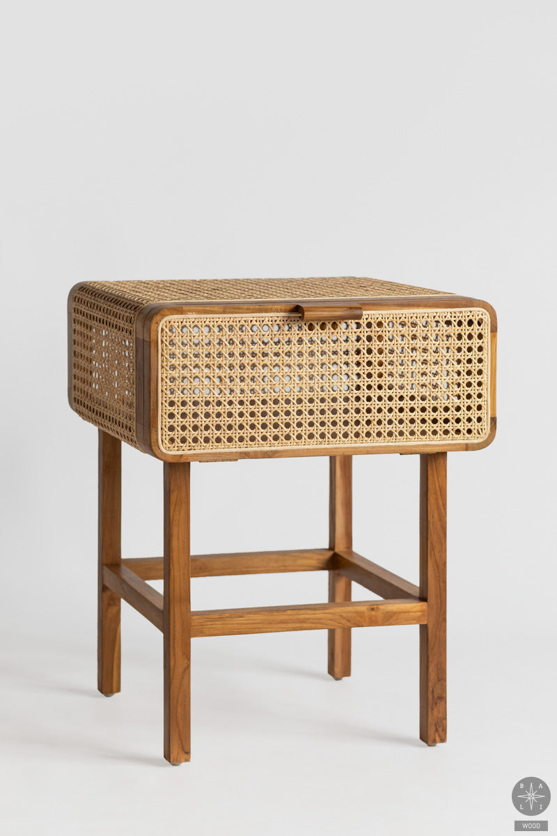 Teak wood cabinet with rattan