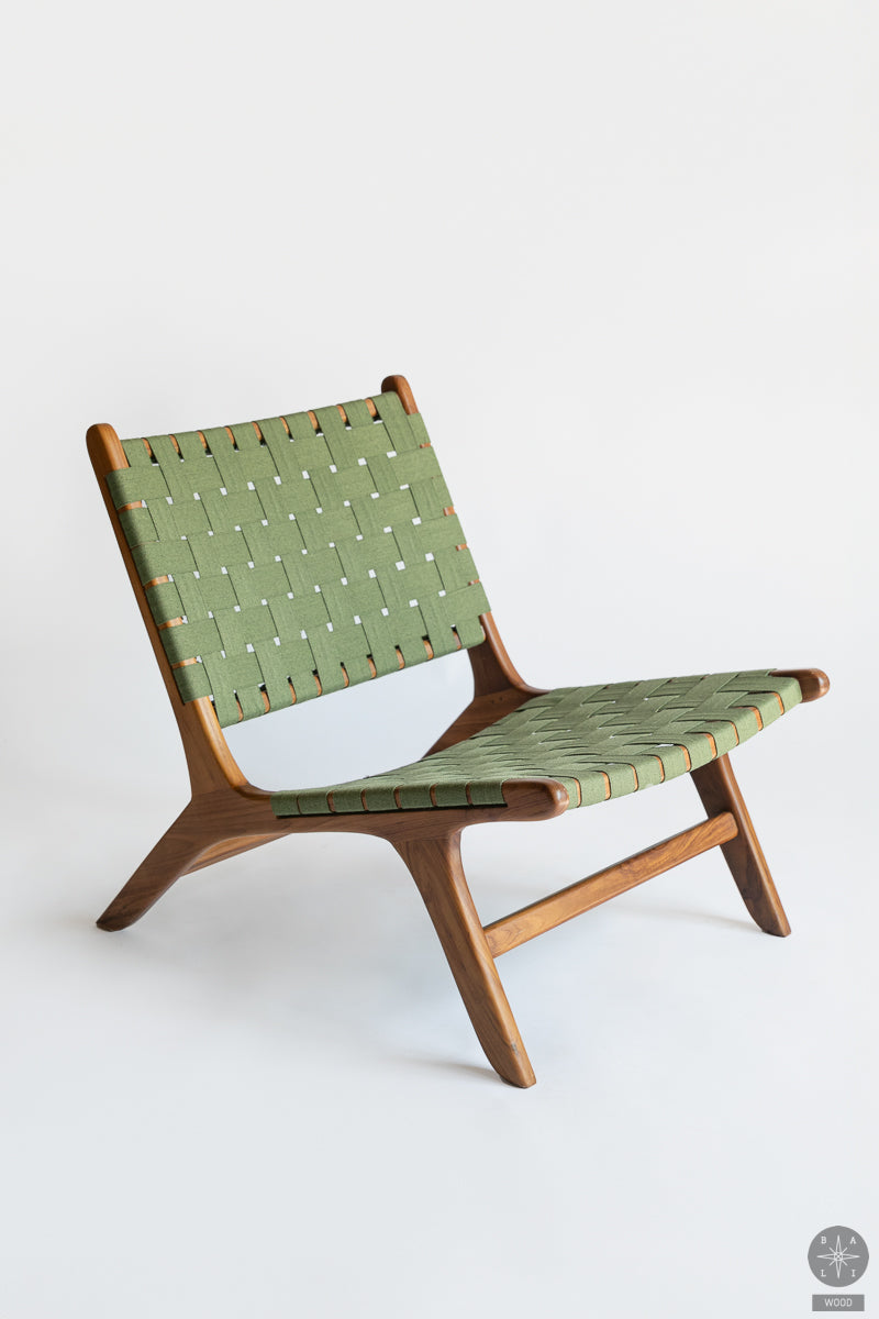 Teak wood low chair with fabric