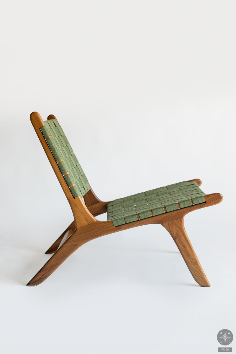 Teak wood low chair with fabric