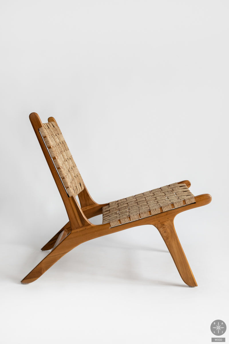 Teak wood low chair with fabric