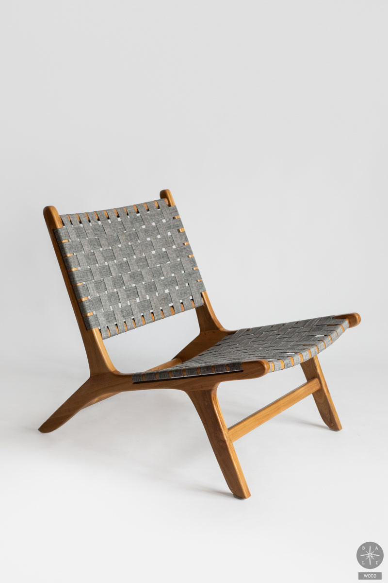 Teak wood low chair with fabric