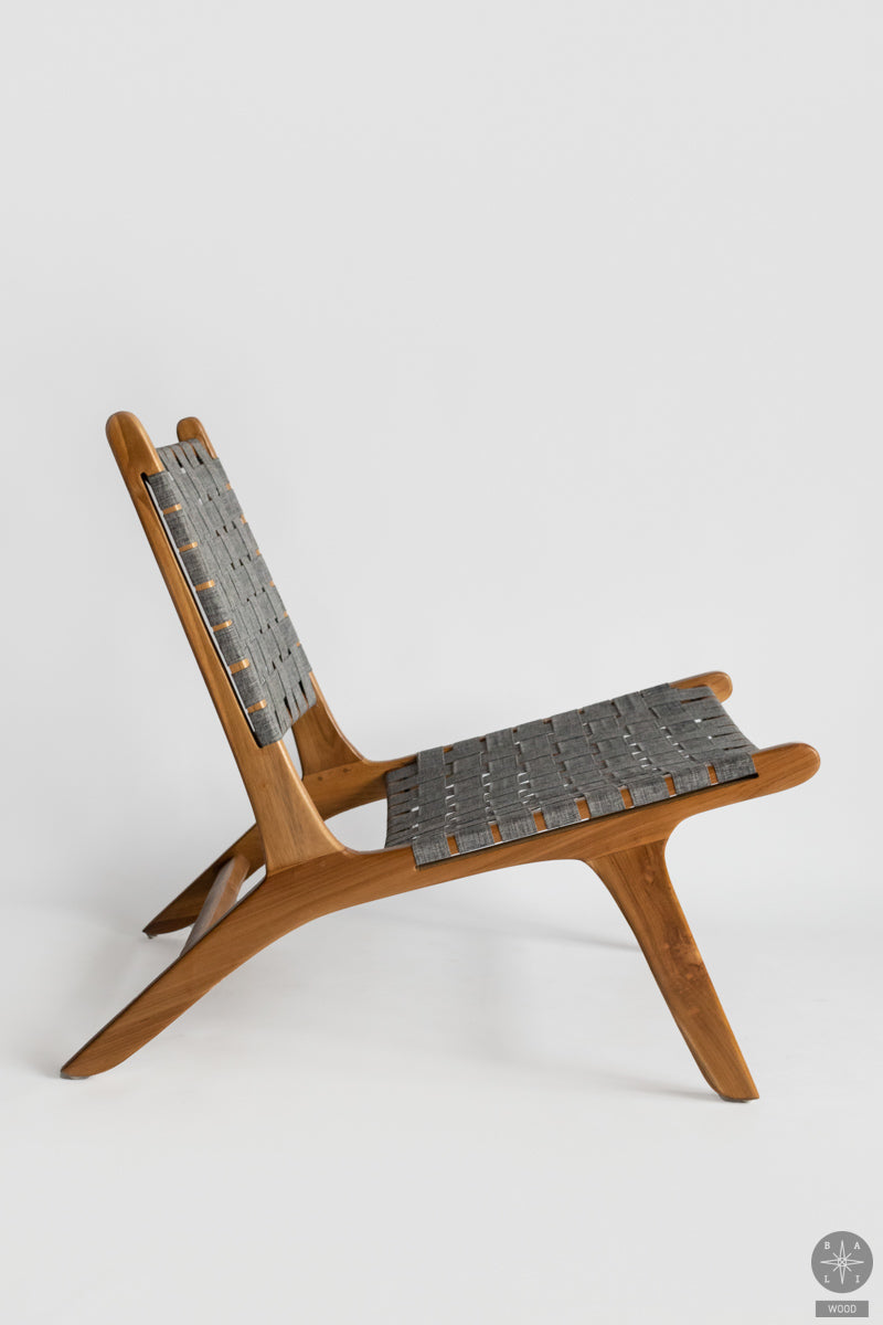 Teak wood low chair with fabric