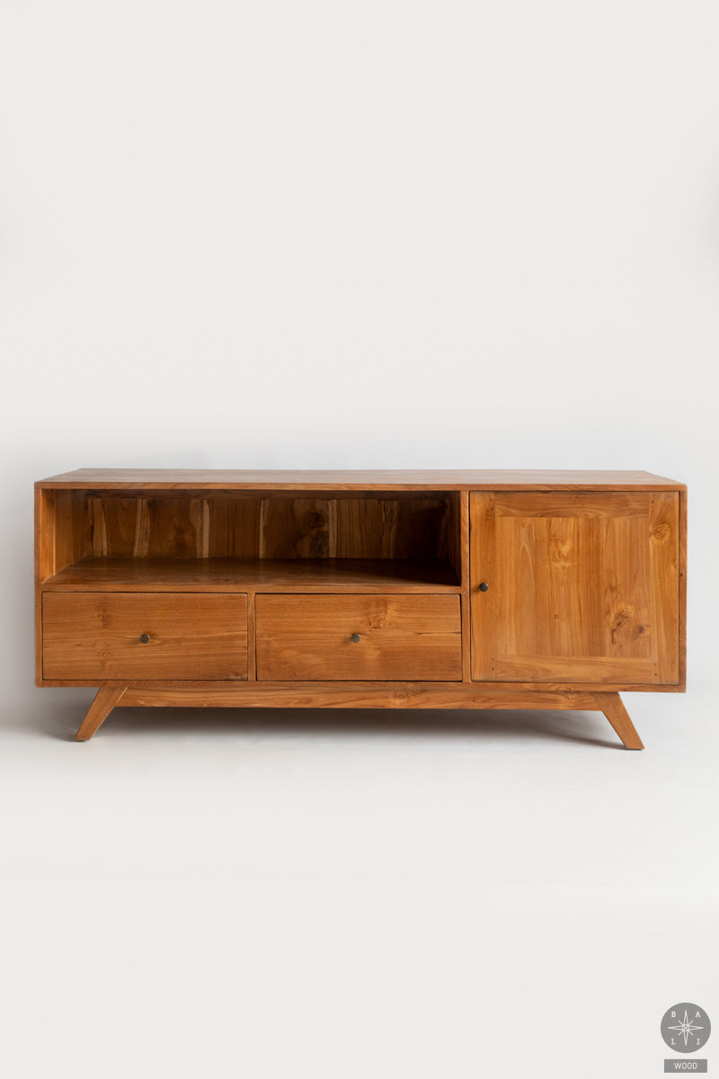 Low teak wood cabinet of drawers