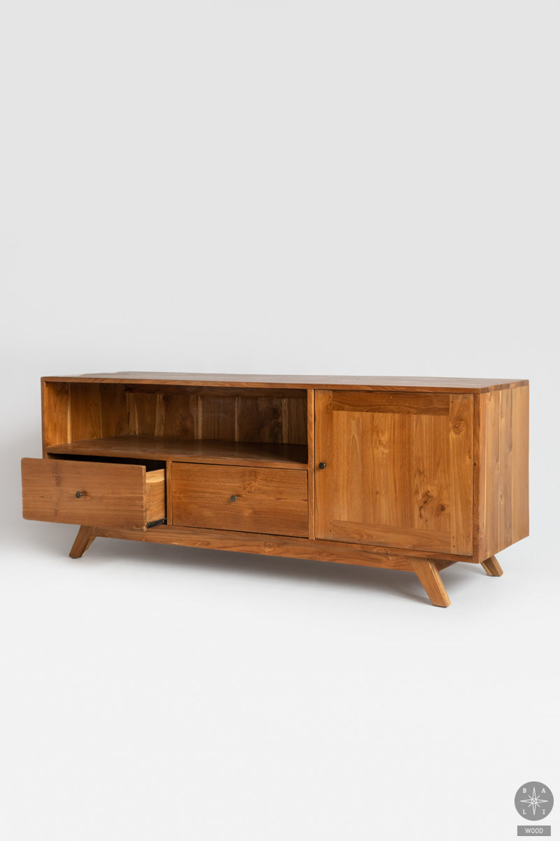 Low teak wood cabinet of drawers