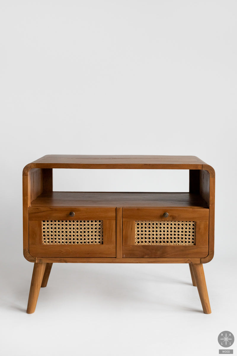 Teak wood cabinet with rattan