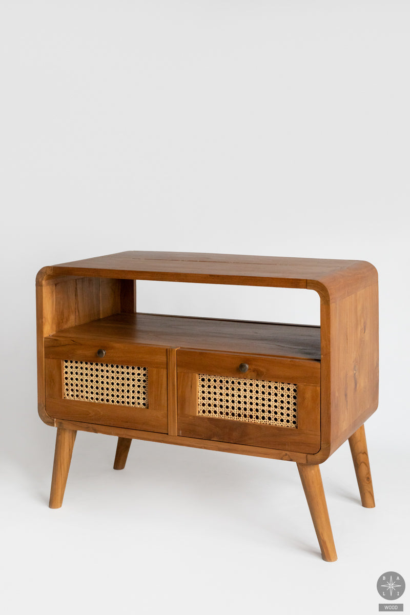 Teak wood cabinet with rattan