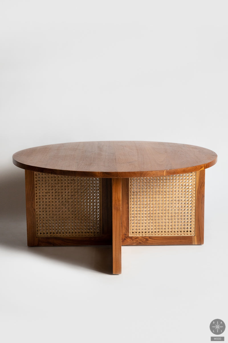 Teak wood table with rattan