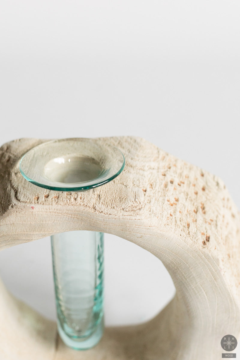 Vase made of bleached teak wood 