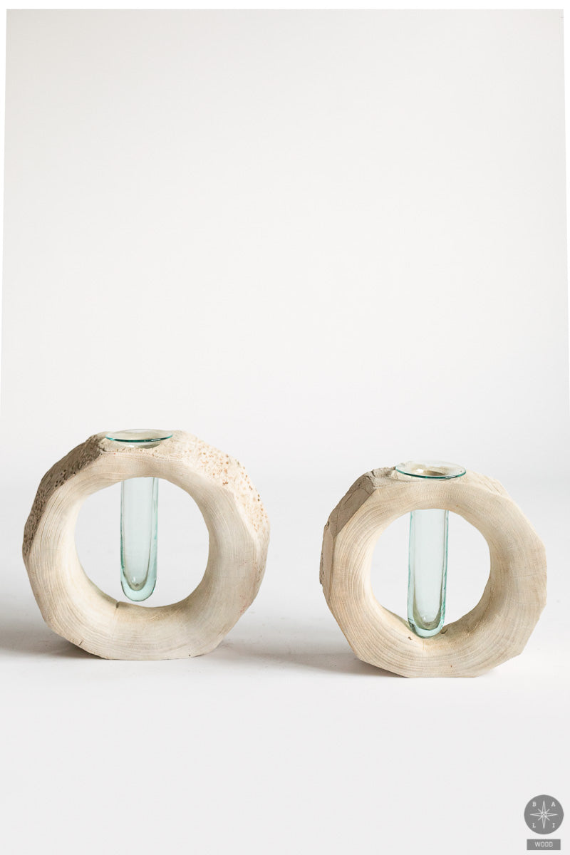 Vase made of bleached teak wood 