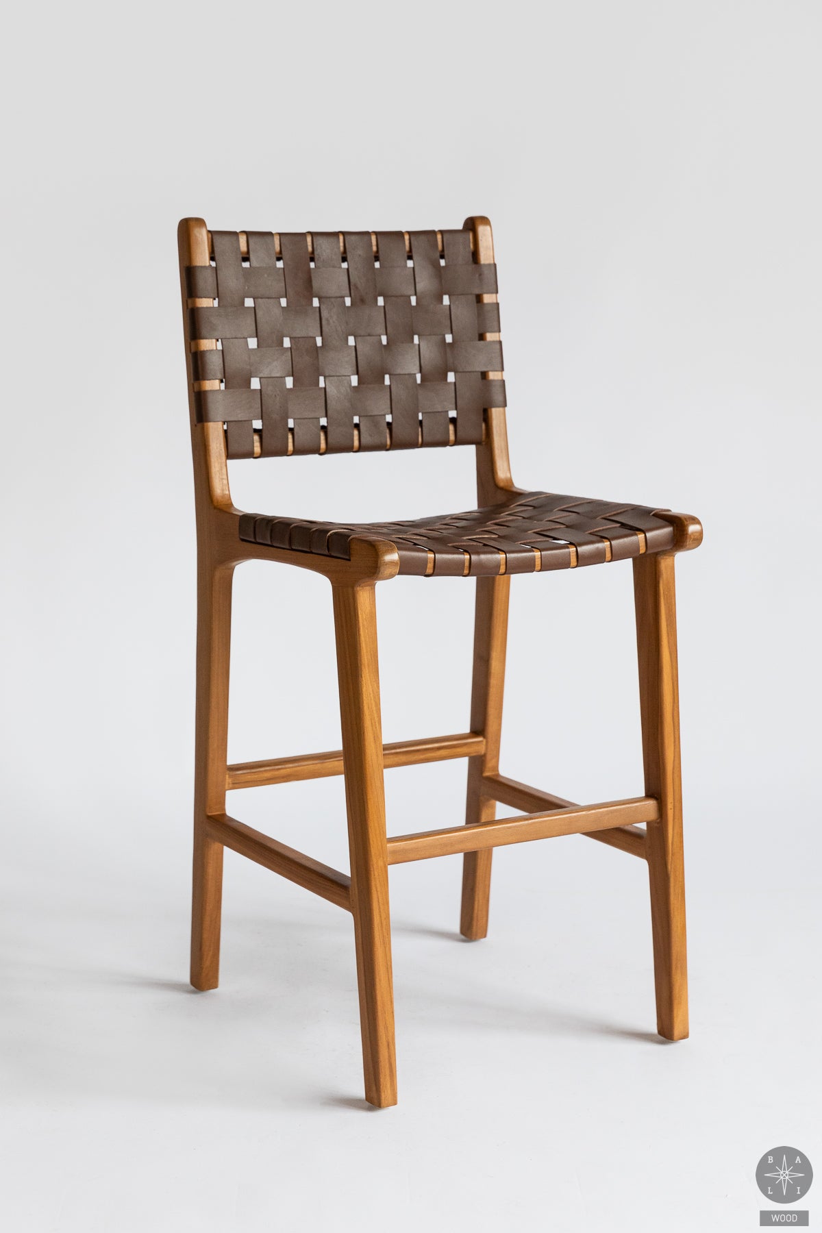 Teak wood half-bar chair with leather