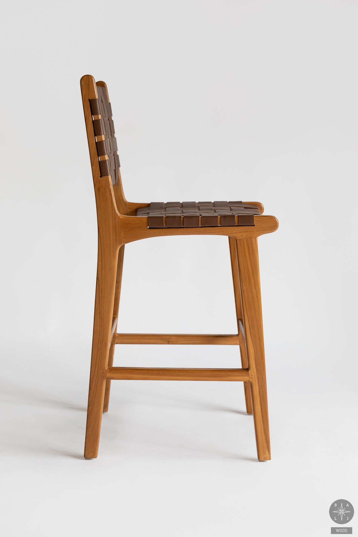 Teak wood half-bar chair with leather