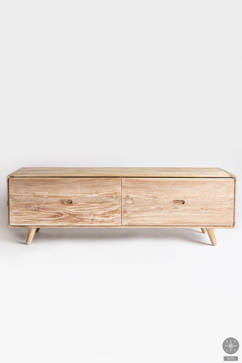 Low teak wood cabinet of drawers