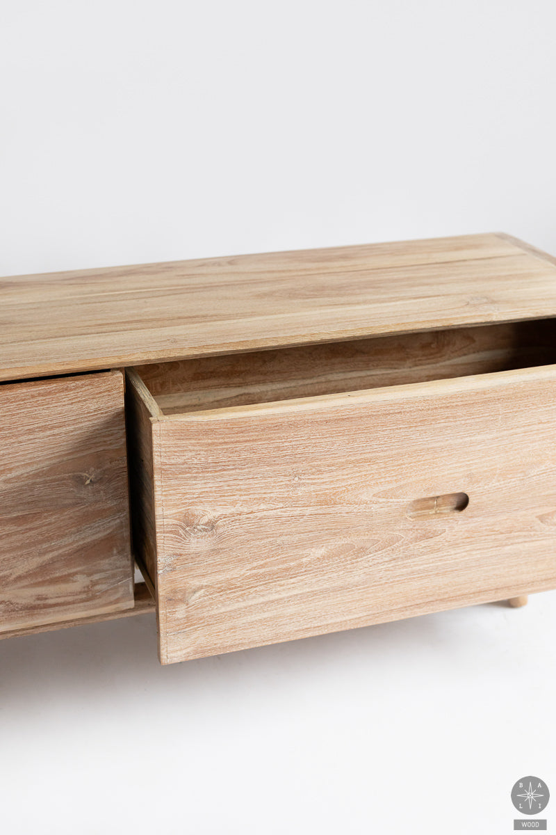 Low teak wood cabinet of drawers