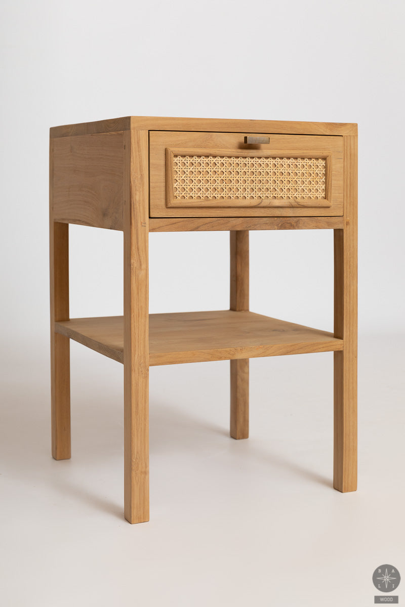 Teak wood cabinet with rattan