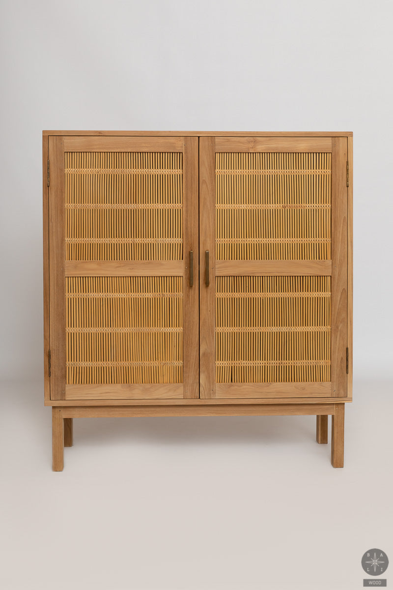 Teak wood commode with bamboo