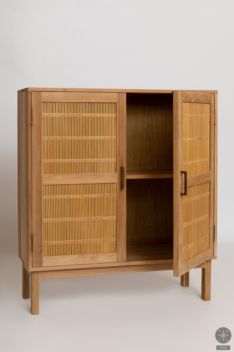 Teak wood commode with bamboo