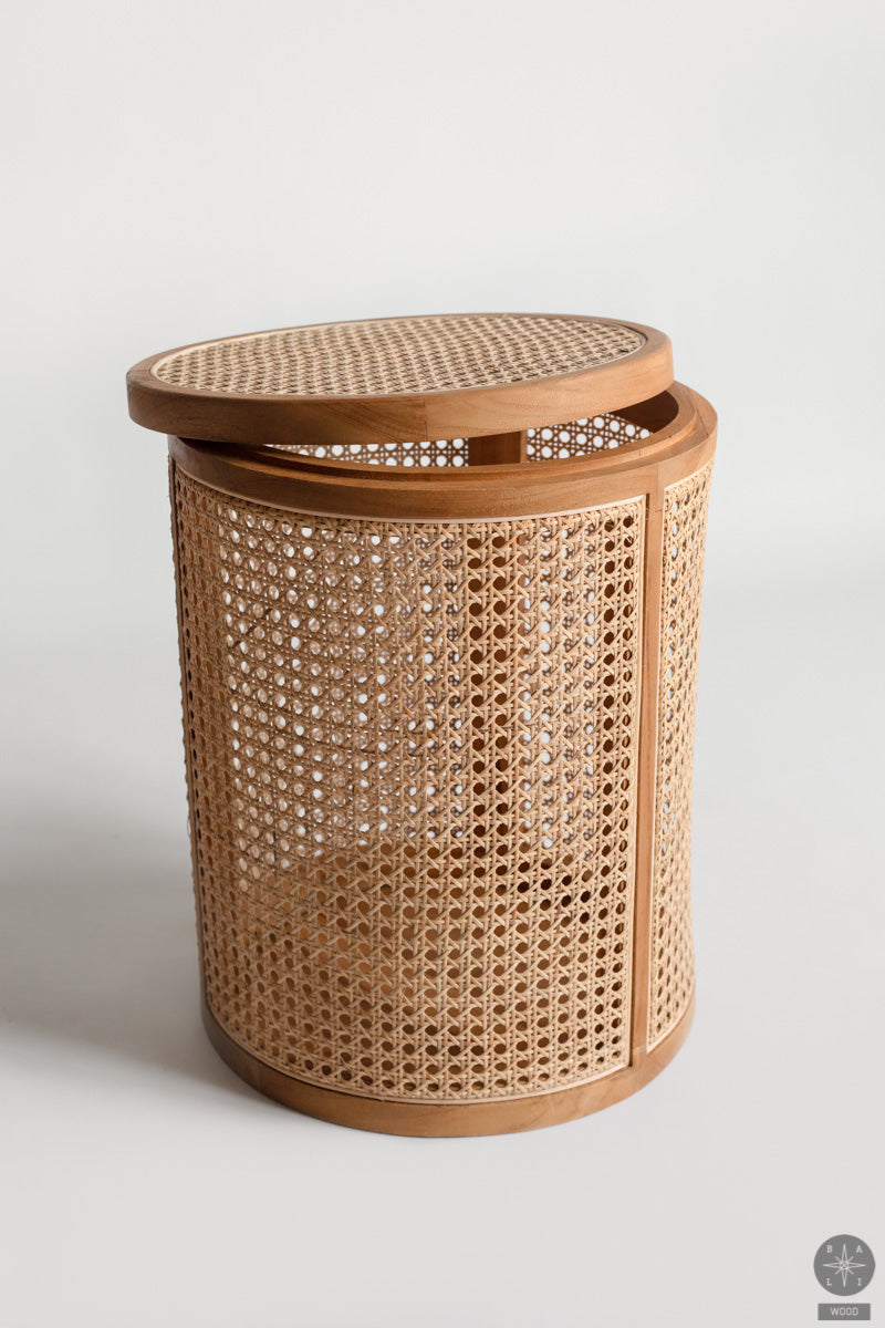 Rattan box with teak wood