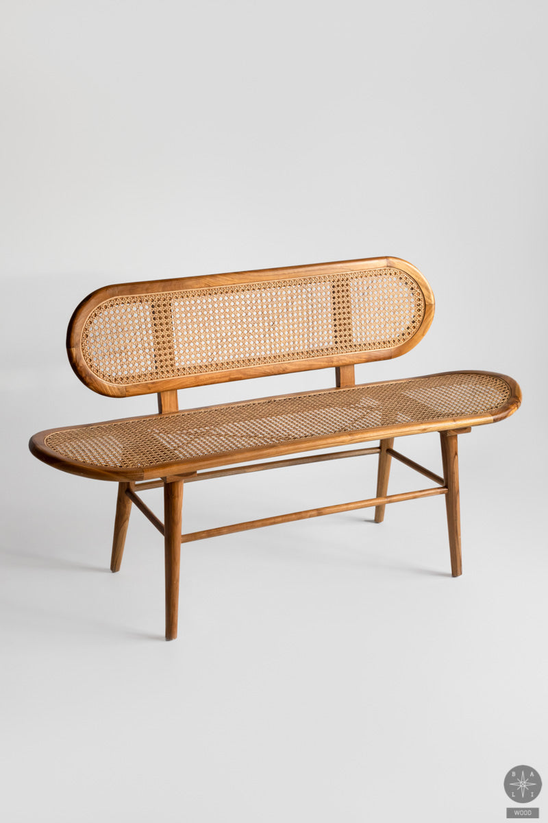 Teak wood bench with rattan