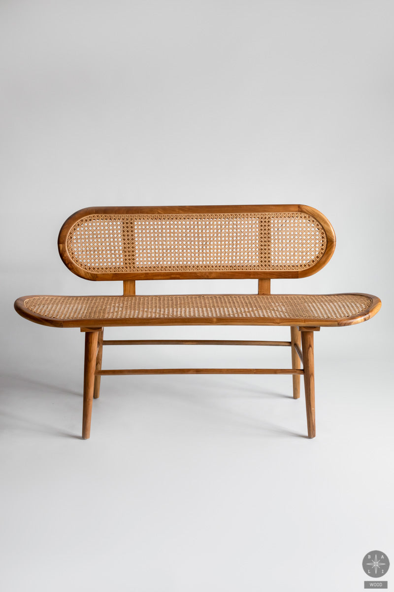 Teak wood bench with rattan
