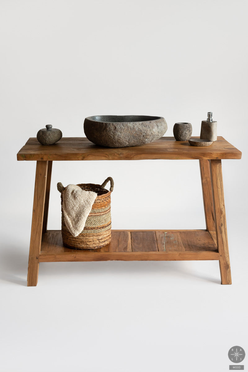 Console for washbasin made of recycled teak wood