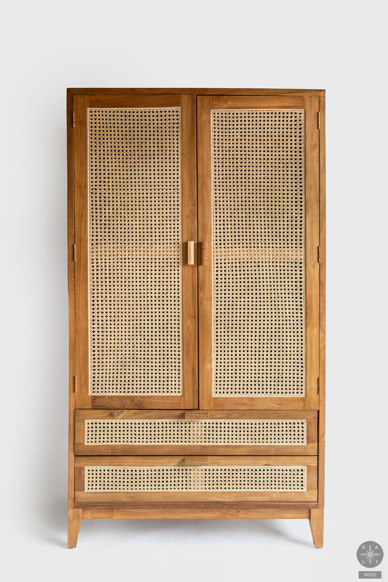 Teak wood wardrobe with rattan