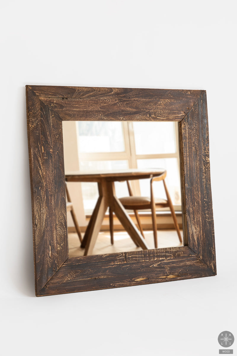 Blackened teak wood mirror