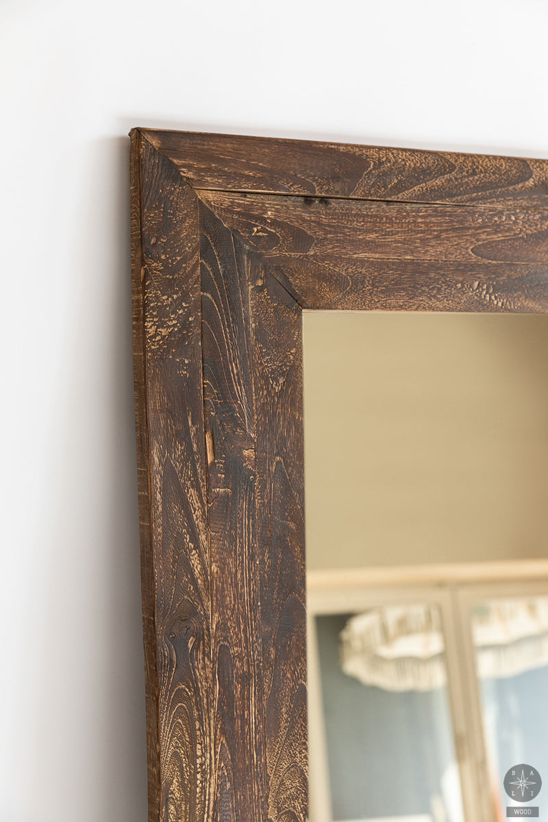 Blackened teak wood mirror