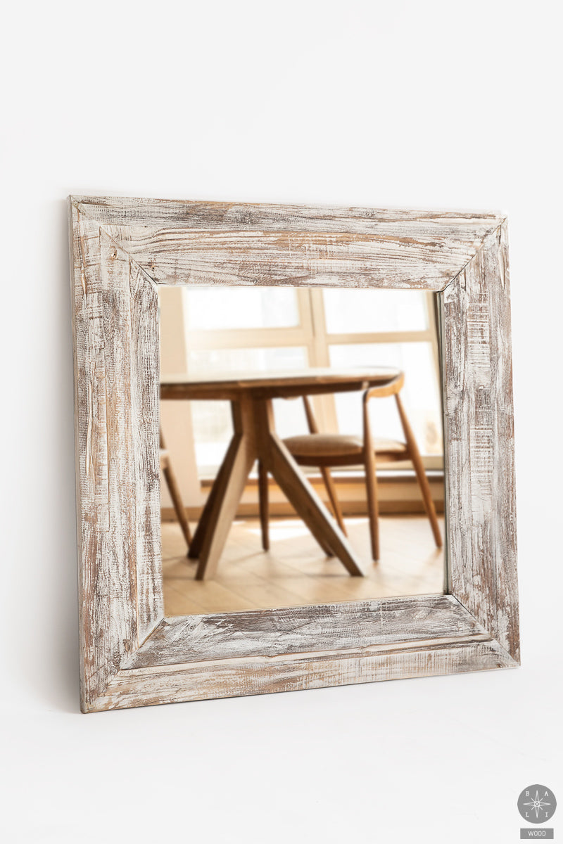 White washed teak wood mirror