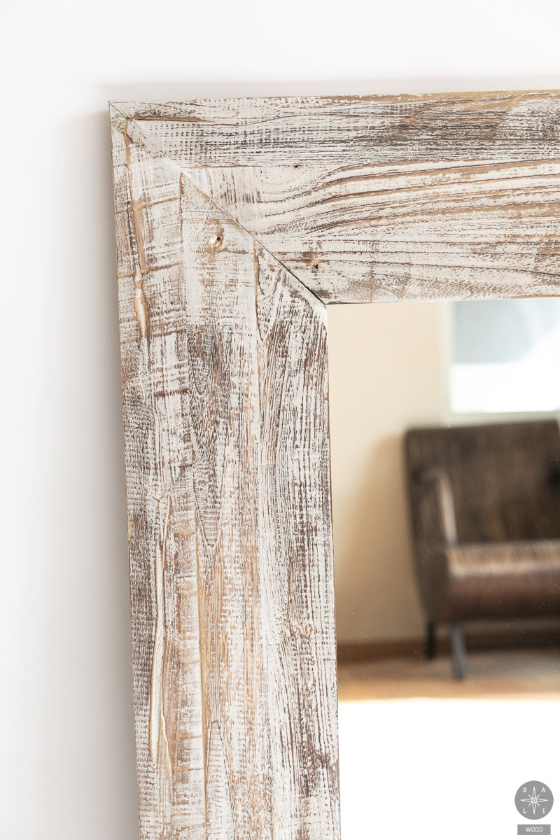 White washed teak wood mirror