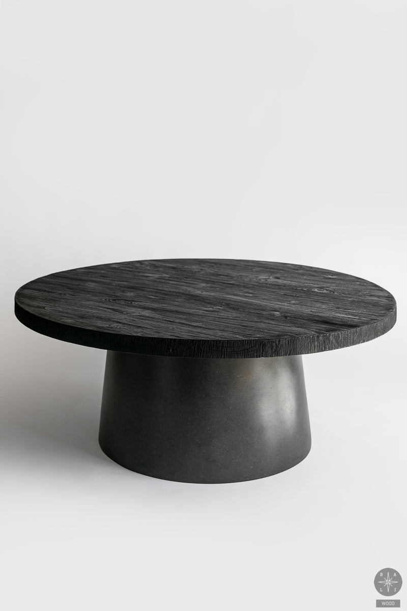 Coffee table with teakwood top and concrete base