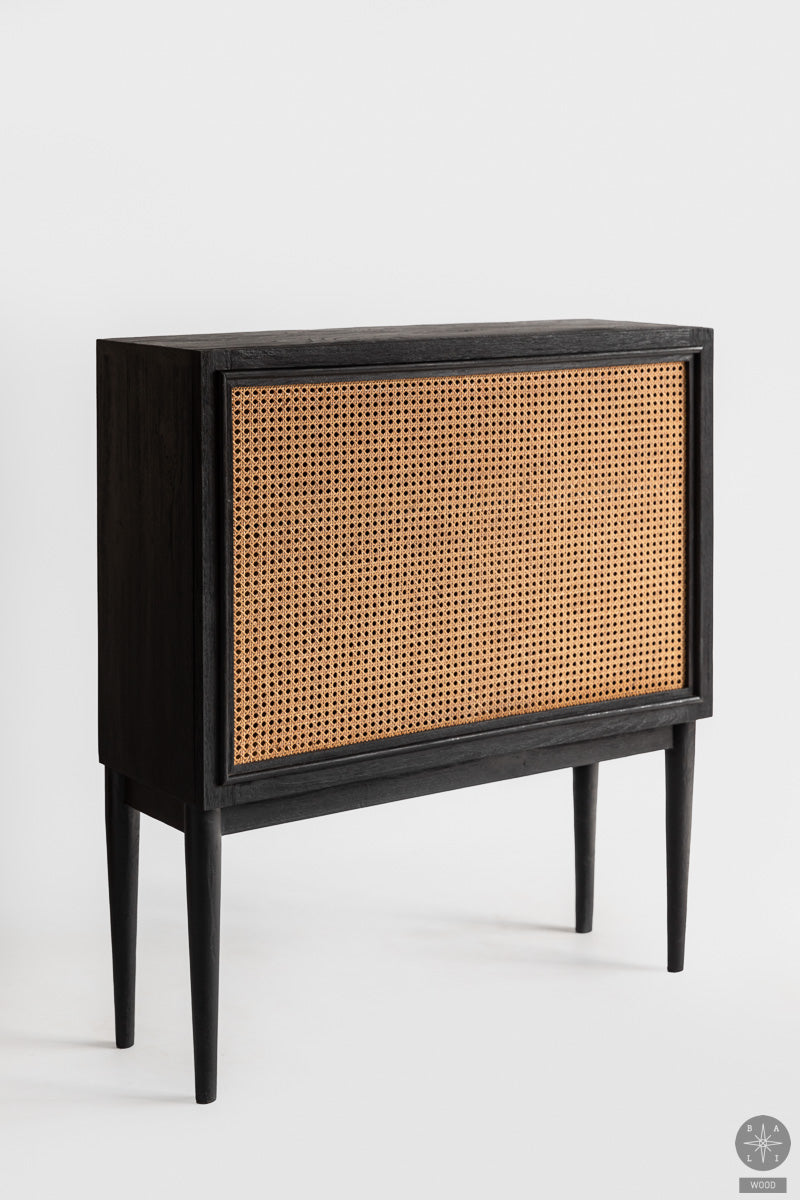 Teak wood cabinet with rattan