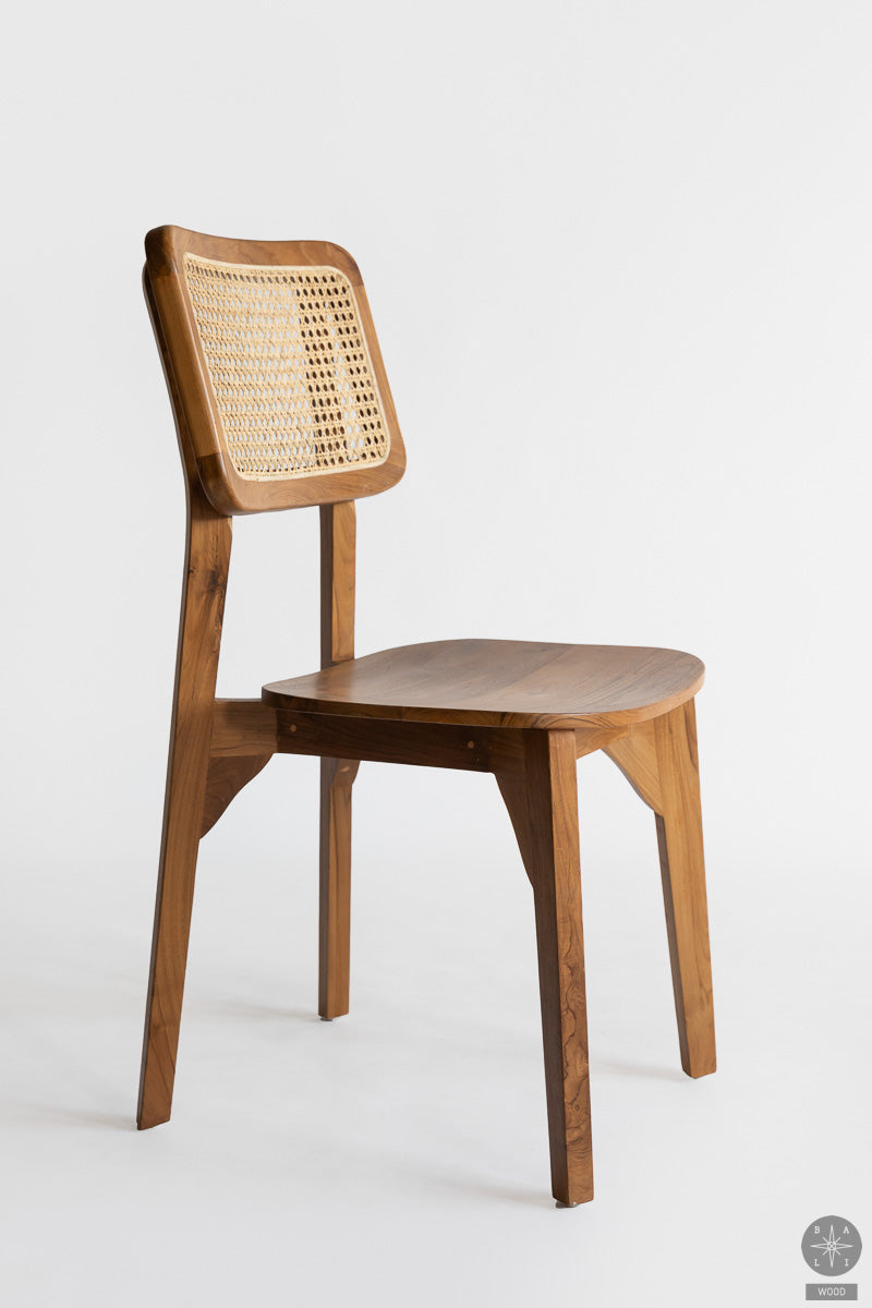 Teak wood chair with rattan