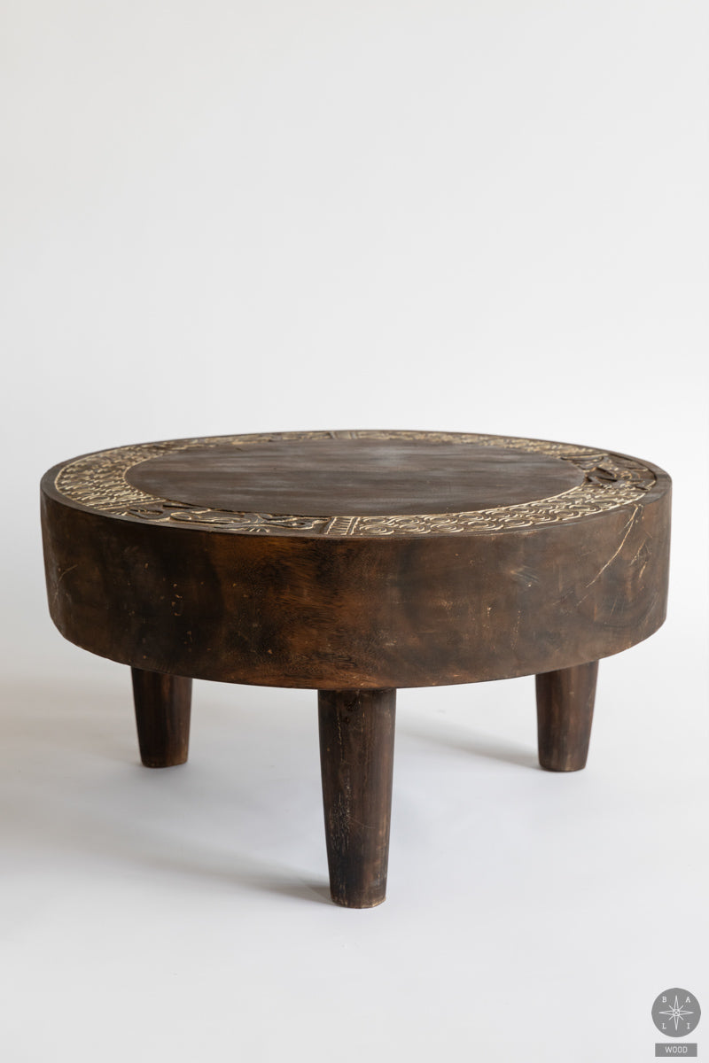 Primitive art teak wood coffee table