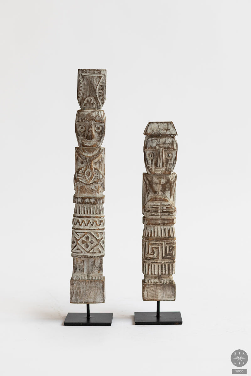 Statuette made of white washed teak wood