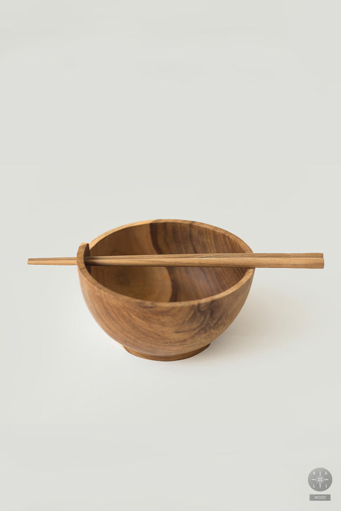 Teak wood bowl with chopsticks