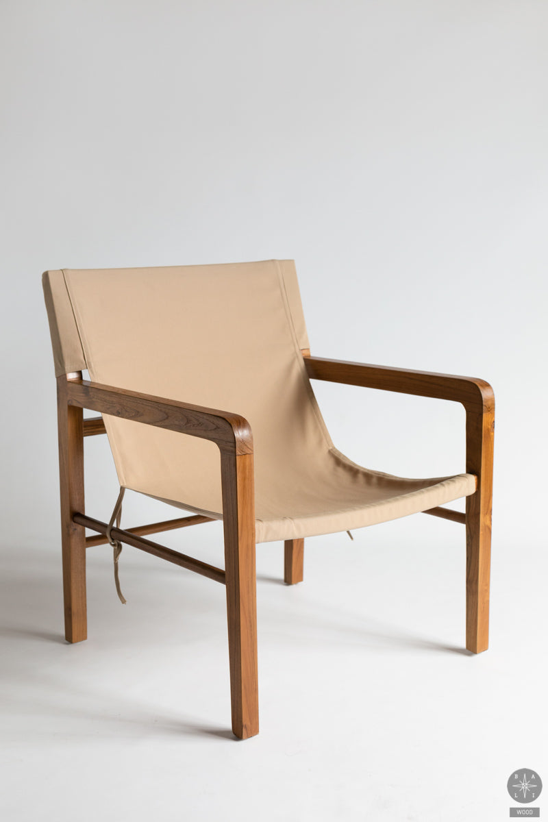 Teakwood and cotton fabric armchair