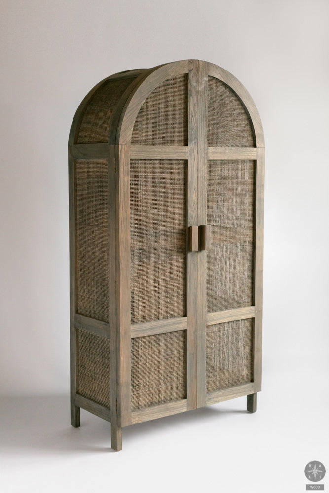 Teak wood wardrobe with rattan