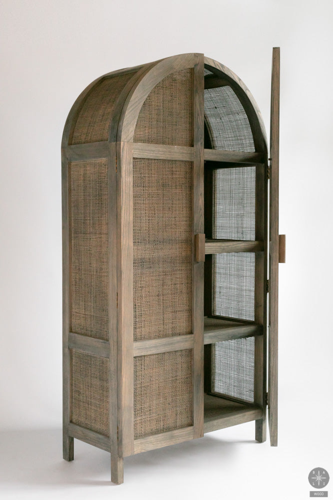 Teak wood wardrobe with rattan