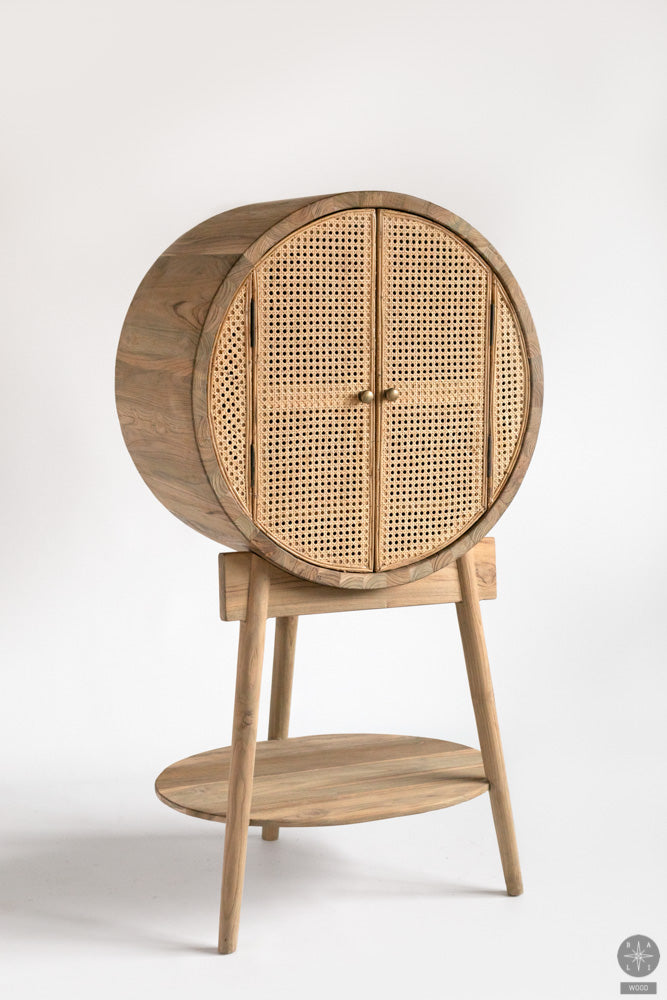 Teak wood cabinet with rattan
